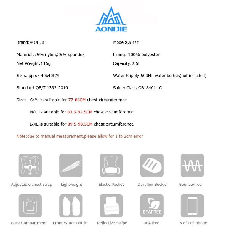 Jual Baju Lari Aonijie Hydration Backpack Vest 2.5L Black Blue Original C932-Black-Blue - hoops.sakaraguna.com